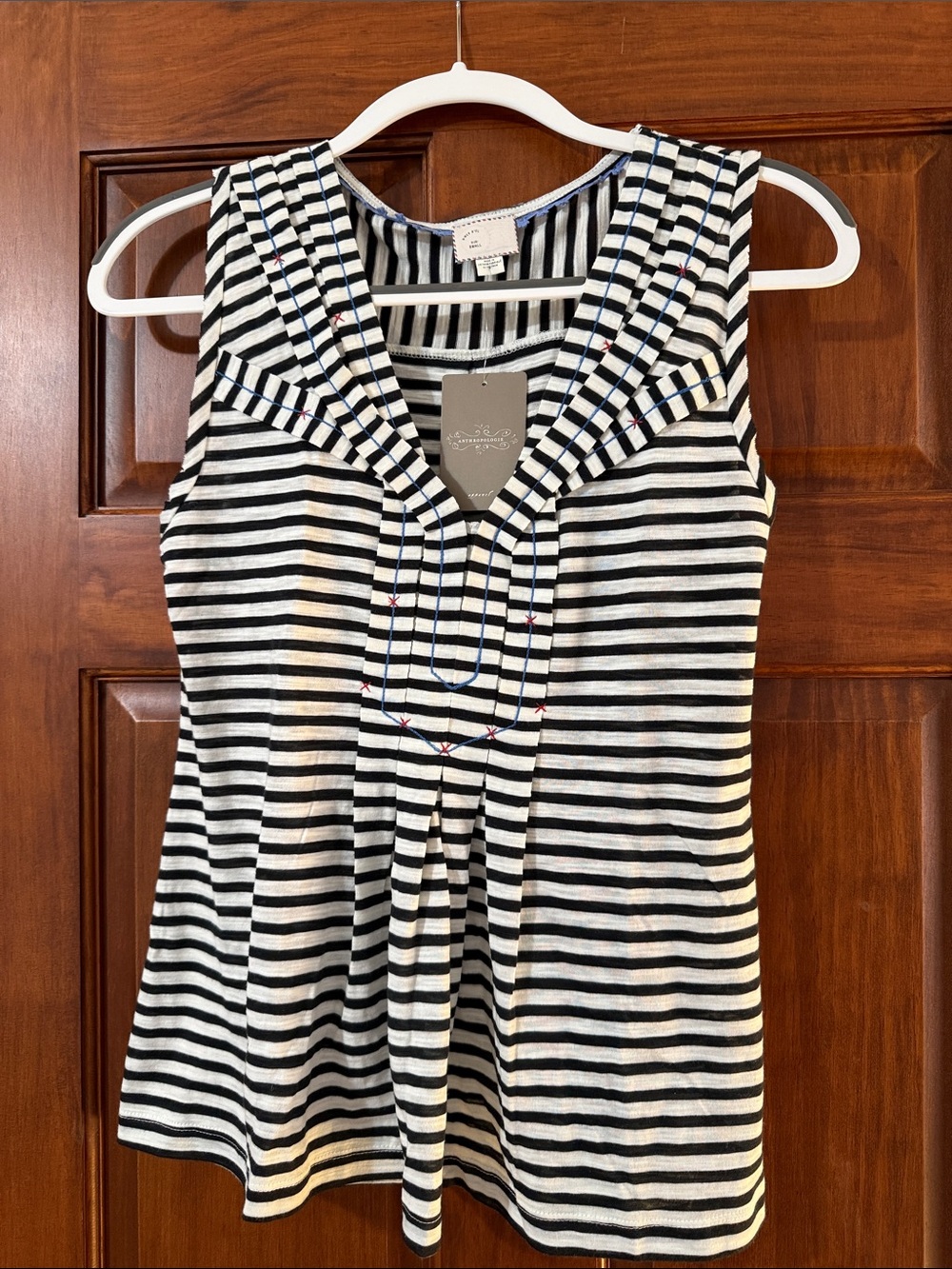 Anthropologie Black & White Striped Sailor-Collar Tank